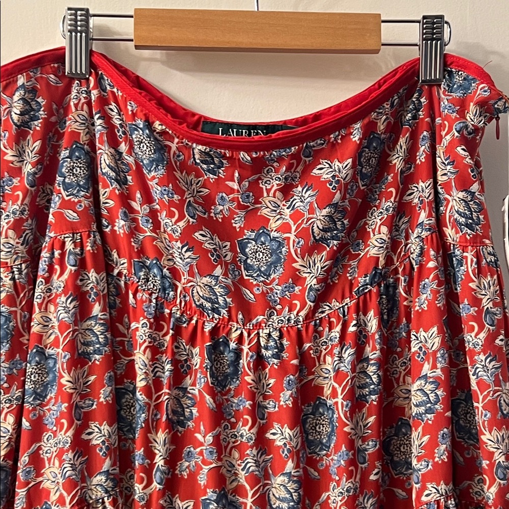 Ralph Lauren Red and Blue Floral Silk Tiered Skirt NWT Sz 14 - Picture 3 of 7